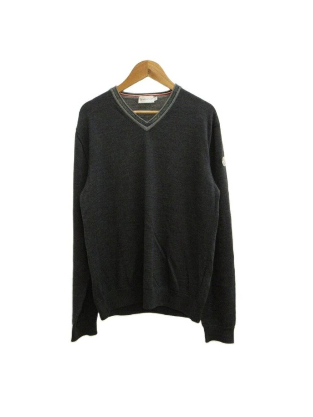 Moncler Knit Sweater Wool L Gray V-neck Long Sleeve PP